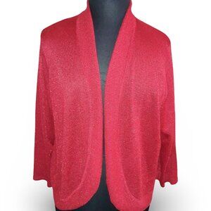 Avenue Red Metallic Open-Front Cardigan Sweater 26/28✨50% Off Bundles 3+